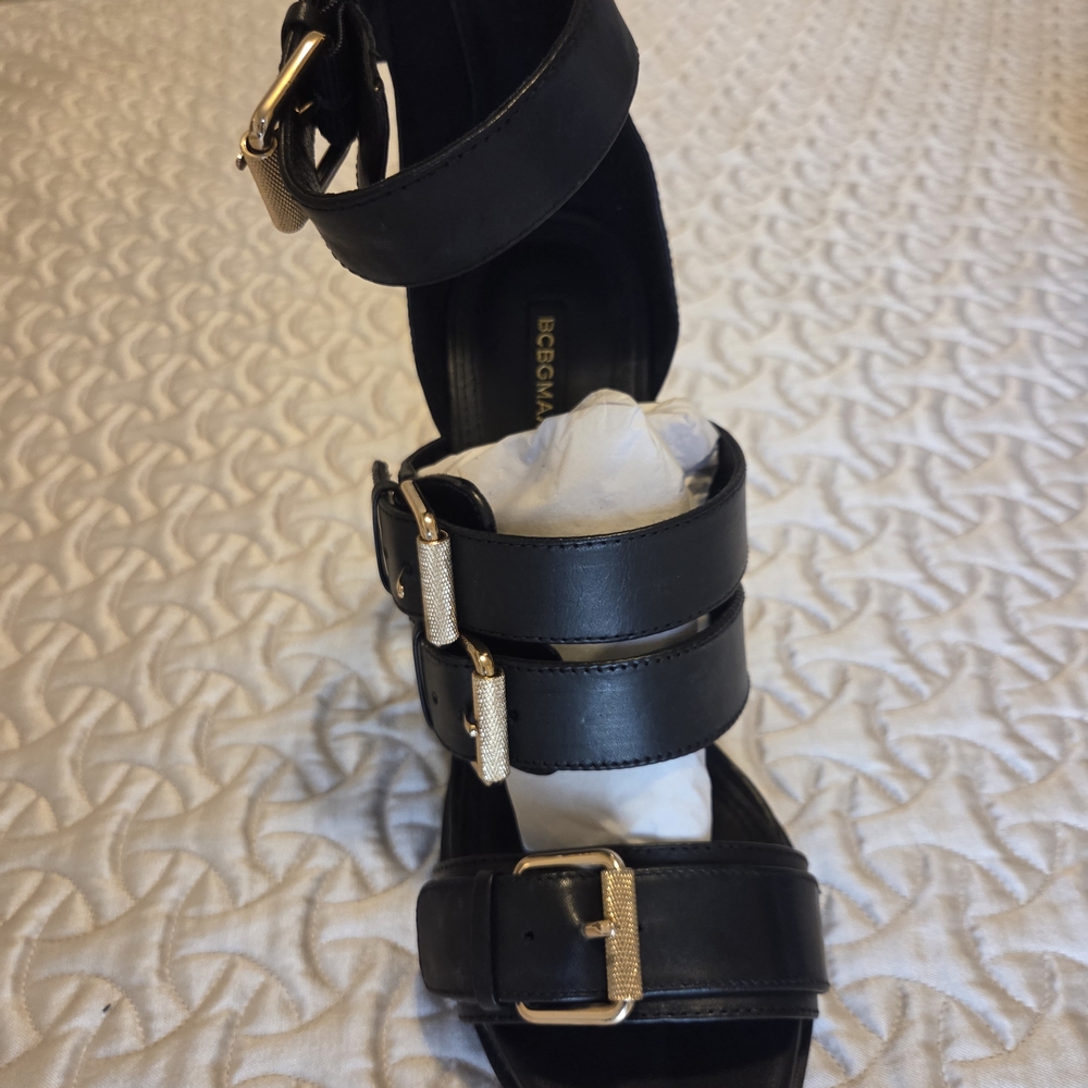 BCBGMaxAzria Gloria Black Triple Buckle Heels